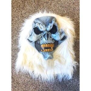 Ice Vampire Zombie Fangs Costume Mask With Fur Vintage Halloween